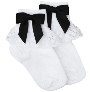 Girls White Lace Socks with Black Satin Bows